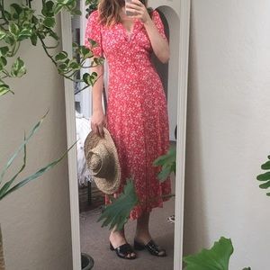 Reformation Red Floral Button Down Long Dress